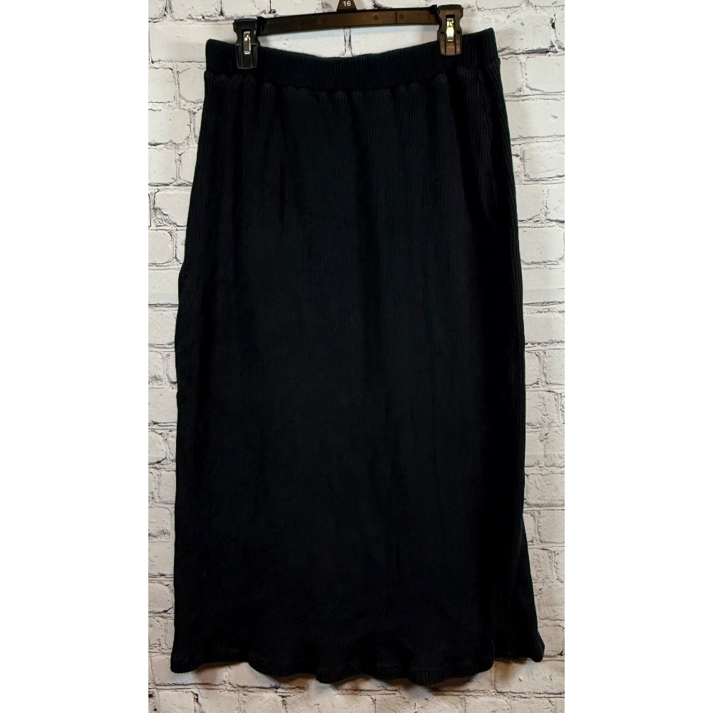 FP Beach Ribbed Knit Midi Skirt Slit Black Casual‎ Comfy L